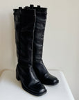 Black Leather Panelled Tall Boots | Size 37.5