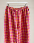 Fuchsia Plaid Linen Easy Pants