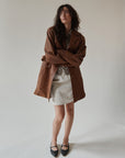 Teak Leather Contrast Stitch Midi Jacket