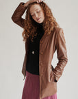 Cognac Leather Midi Jacket