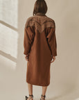 Teak Wool Coat With Leather Trim