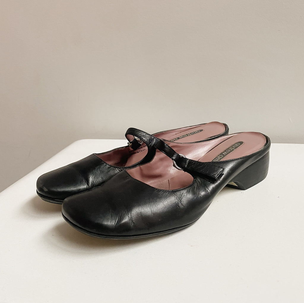 Black Leather Mary Jane Slip Ons | Size 7.5