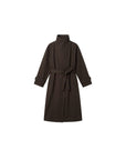 CUBIC | Stand Collar Belted Long Trench Coat in Reddish Brown