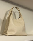 Cream Curved Italian Leather Shoulder Bag