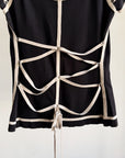 Black Short Sleeve Knit with Cream Piping