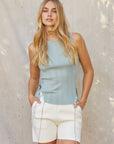 Crescent | Linen Cotton Ribbed Knit Tank in Sky