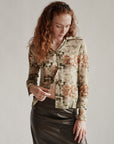 Clover Pixel Print Sheer Silk Blouse