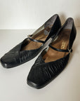 Black Ruched Leather Mary Janes | Size 6.5 - Hey Jude