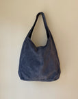 Suede Leather Shoulder Bag in Dusty Blue - Hey Jude