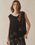 Chocolate Silk Velvet Applique Sleeveless Top