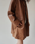 Teak Leather Contrast Stitch Midi Jacket