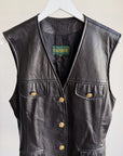 Black Leather Gold Embellished Vest