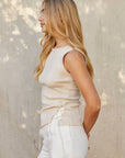 Crescent | Linen + Cotton Ribbed Knit Top in Cream
