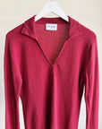Wine V-Neck Knit Henley Sweater