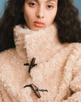 Cubic | High Collar Furry Wool Coat in Antique White