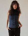 Denim + Fine Mesh Corset Top