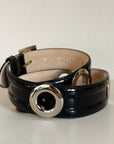 Black Patent Belt With Grommets