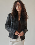 Black Woven Leather Jacket With Fur Collar
