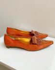 Pumpkin Suede Pointed Rhinestone Flats | size 8-8.5