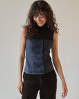Denim + Fine Mesh Corset Top