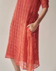 Cherry Pleated Silk Midi Dress