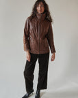 Brown Shearling Collar Leather Coat