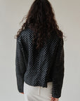 Black Woven Leather Jacket With Fur Collar