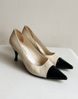 Cream + Black Cap Toe Pumps | Size 7.5