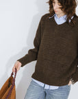 CUBIC | Alpaca Knit V-Neck Jumper in Saddle Brown
