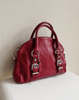 Red Buckle Detail Leather Bowler Bag