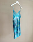 Aqua Floral Silk Slip Dress