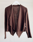 Chocolate Asymmetrical Frayed Linen Jacket