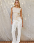 Crescent | Linen + Cotton Ribbed Knit Top in Cream