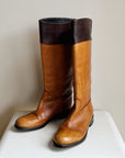 Tobacco Two-Tone Leather Riding Boots | Size 38