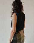 Black Silk Knit Mockneck Tank
