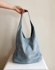 Suede Leather Hobo Bag in Sky