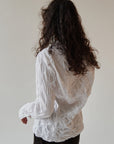 Ruched White Cotton Blouse