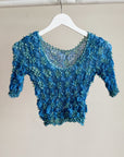 Azure Floral Textured Origami Top