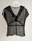 Onyx Sheer Silk Ruffle Blouse