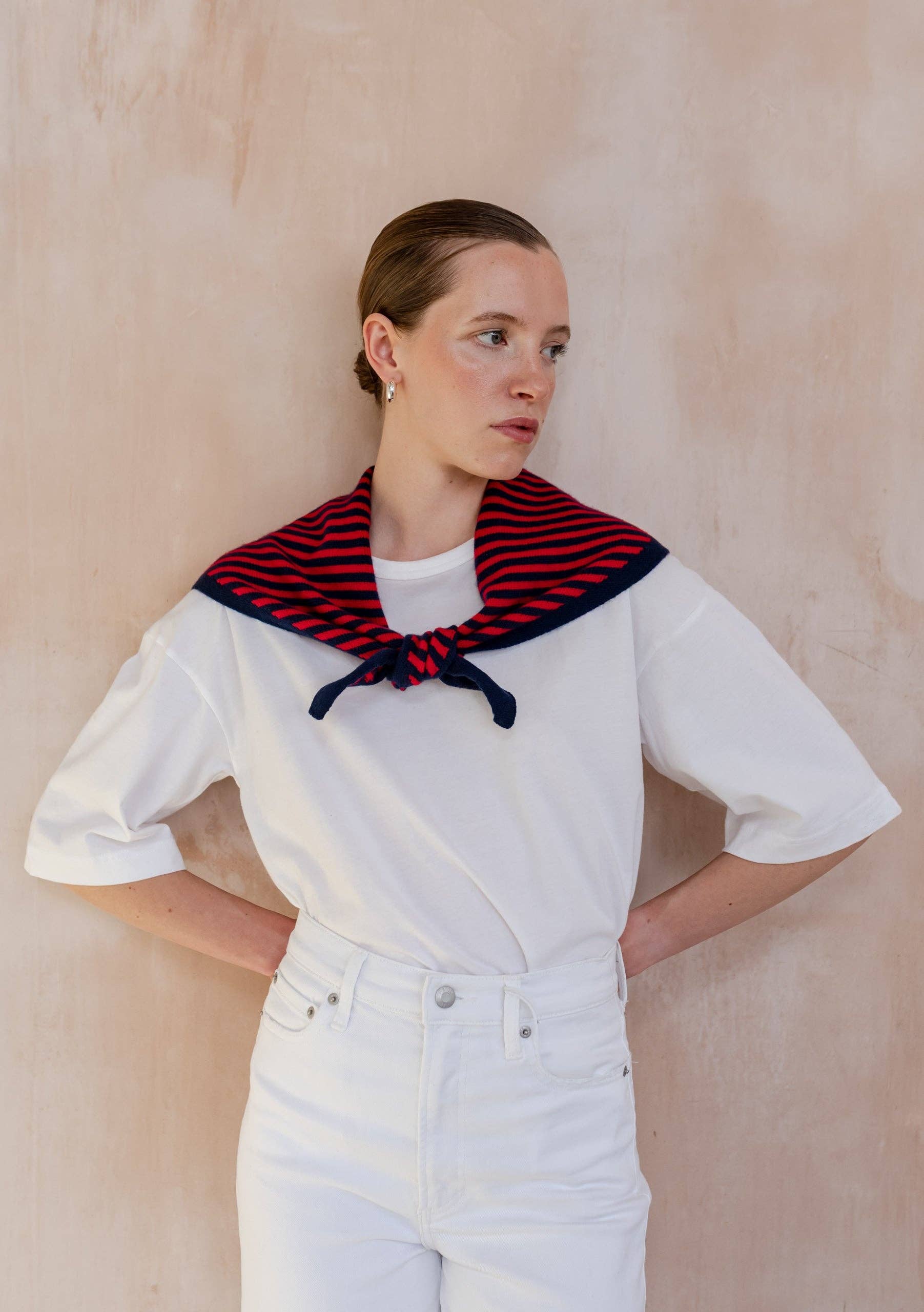 TBCo | Merino Wool Triangle Scarf in Navy & Red Stripe