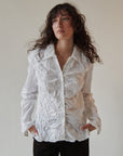 Ruched White Cotton Blouse