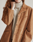 Toffee Suede Leather Midi Coat