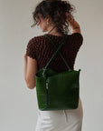Emerald Textured Convertible Leather Backpack