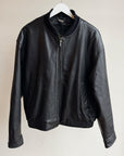 Raven Ribbed Collar Leather Bomber