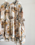 Abstract Print Silk Smock Blouse