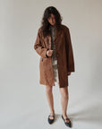 Teak Leather Contrast Stitch Midi Jacket
