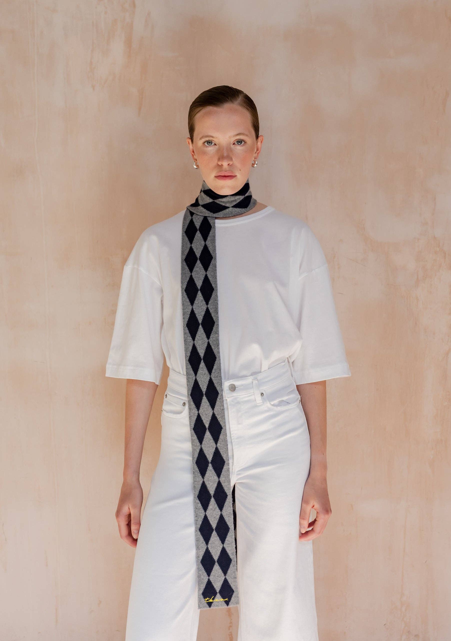 TBCo | Merino Wool Skinny Scarf in Charcoal Harlequin