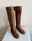 Cognac Leather Tall Flat Boots | Size 39