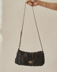 Black Woven Leather Chain Bag