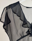 Onyx Sheer Silk Ruffle Blouse